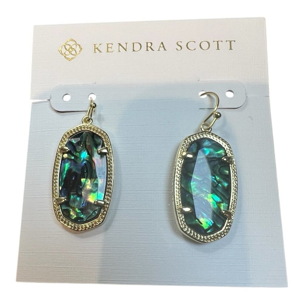 Kendra Scott Elle Drop Earrings Gold Iridescent Abalone Shell Oval Dangle New